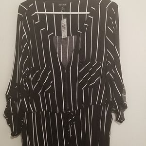 Black Striped Challis Shirt Dress